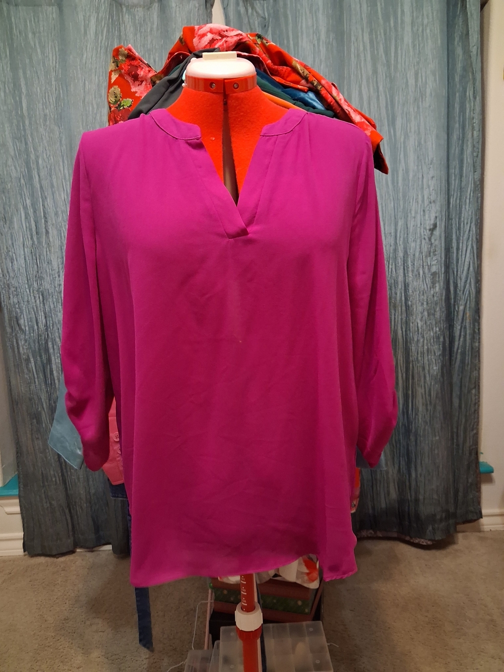 Vivid Fuchsia Split V-Neck Tunic Top
